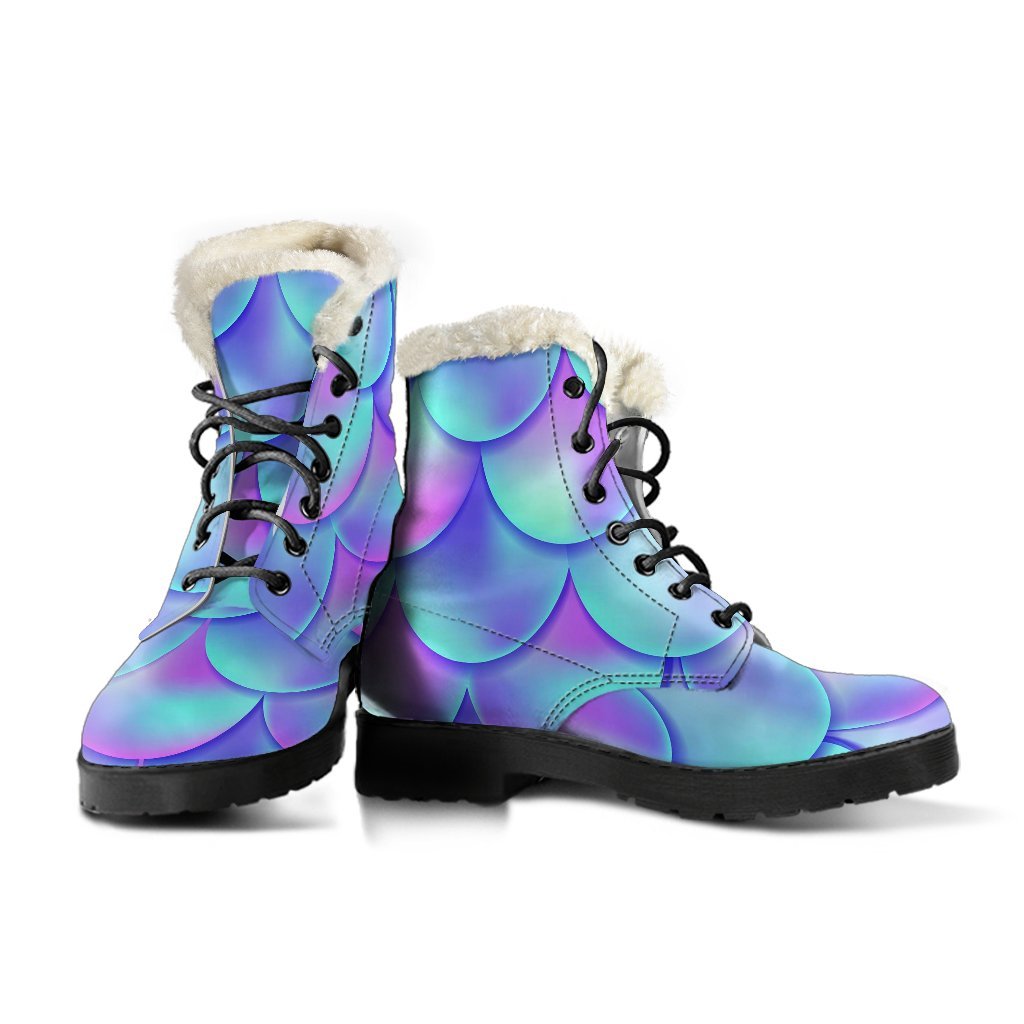 Purple Mermaid Teal Scales Pattern Print Comfy Winter Boots-grizzshop
