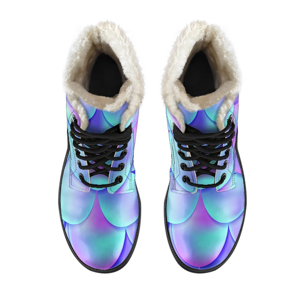 Purple Mermaid Teal Scales Pattern Print Comfy Winter Boots-grizzshop