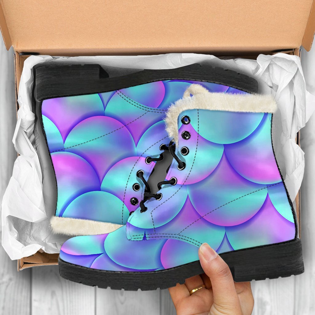 Purple Mermaid Teal Scales Pattern Print Comfy Winter Boots-grizzshop