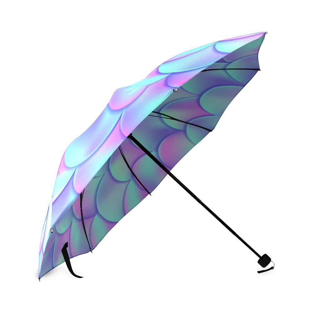 Purple Mermaid Teal Scales Pattern Print Foldable Umbrella-grizzshop
