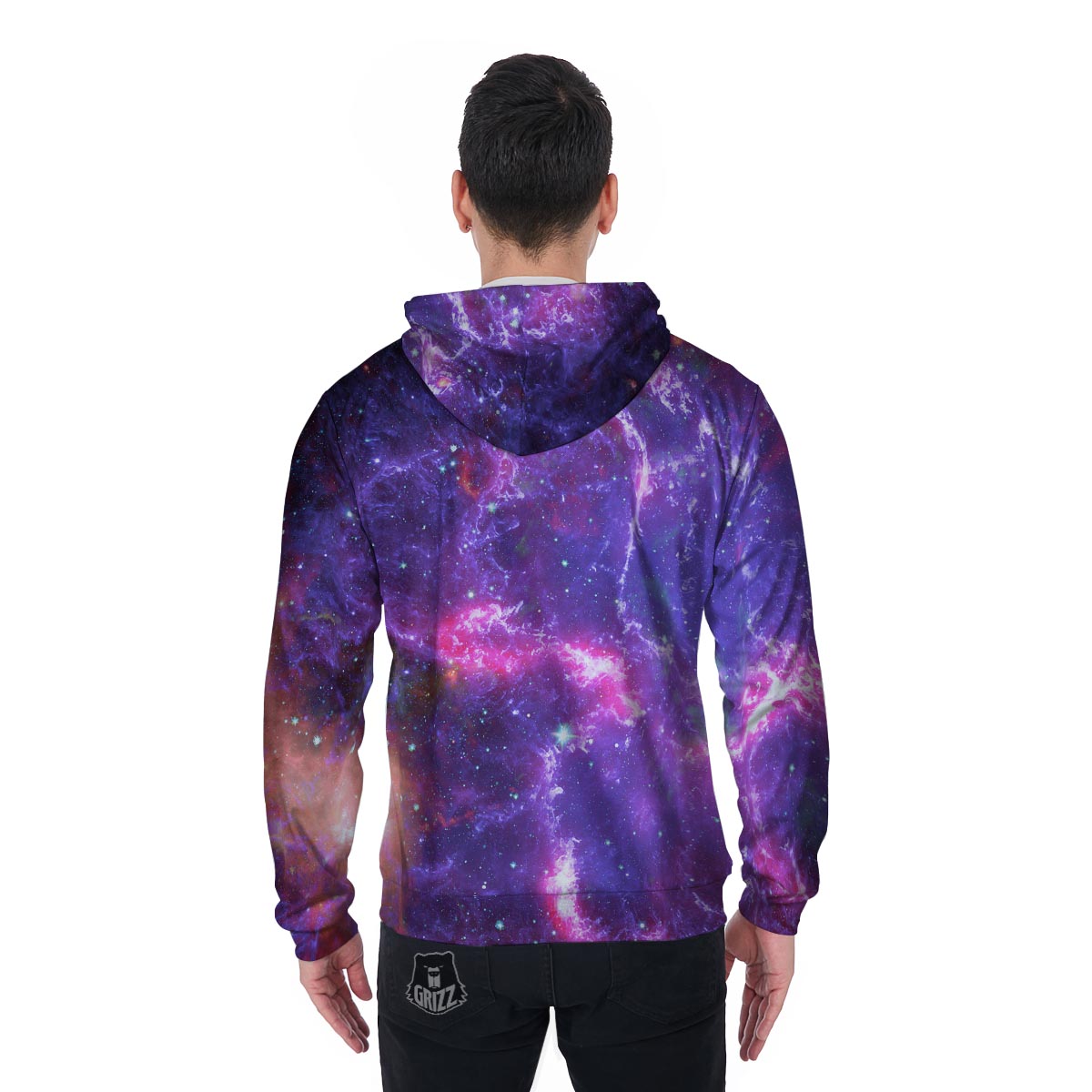 Purple Nebula Galaxy Space Men's Zip Up Hoodie-grizzshop