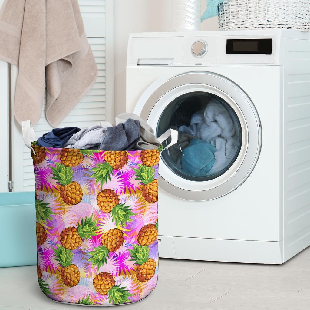 Purple Neon Pineapple Hawaiian Print Laundry Basket-grizzshop