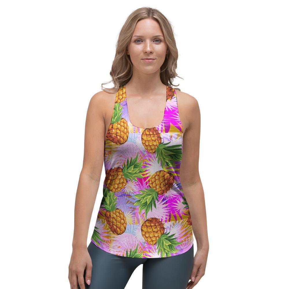 Purple Neon Pineapple Hawaiian Print Women's Racerback Tank Top-grizzshop