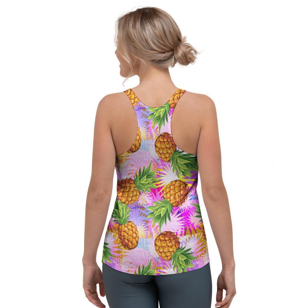 Purple Neon Pineapple Hawaiian Print Women's Racerback Tank Top-grizzshop
