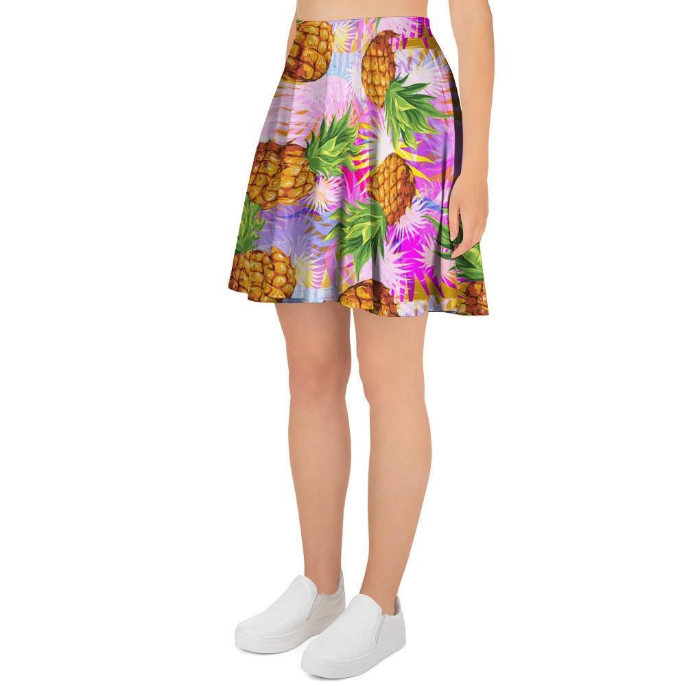 Purple Neon Pineapple Hawaiian Print Women's Skirt-grizzshop