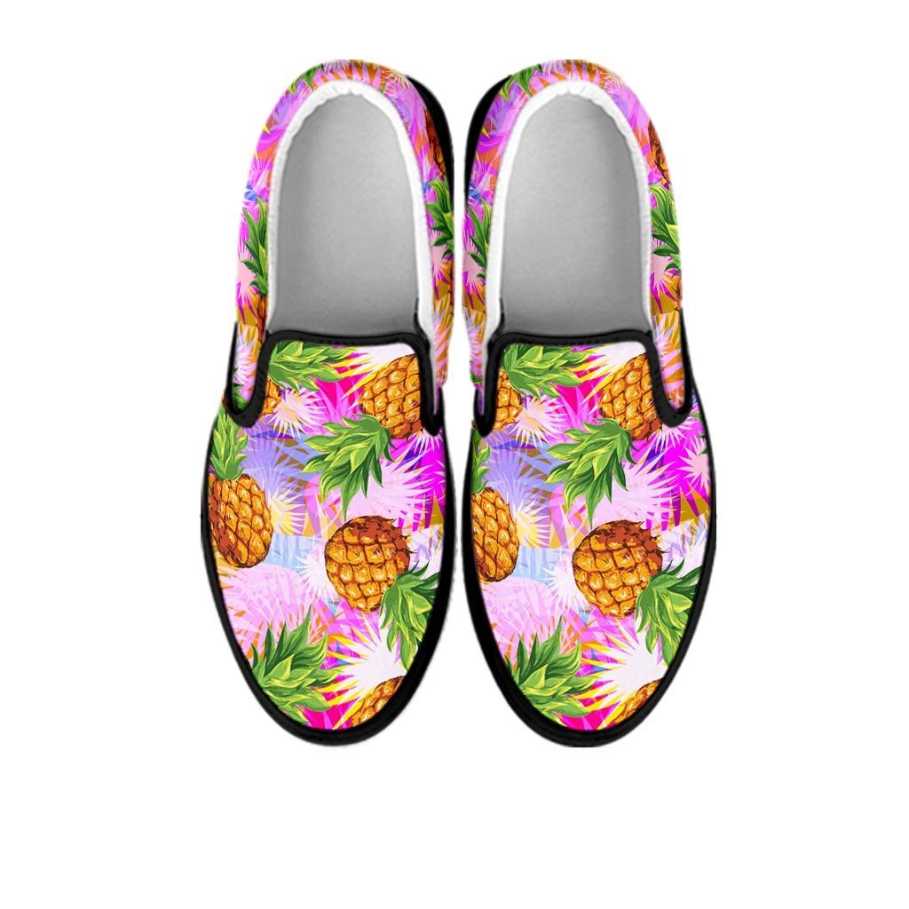 Purple Neon Pineapple Hawaiian Print Women's Slip On Sneakers-grizzshop