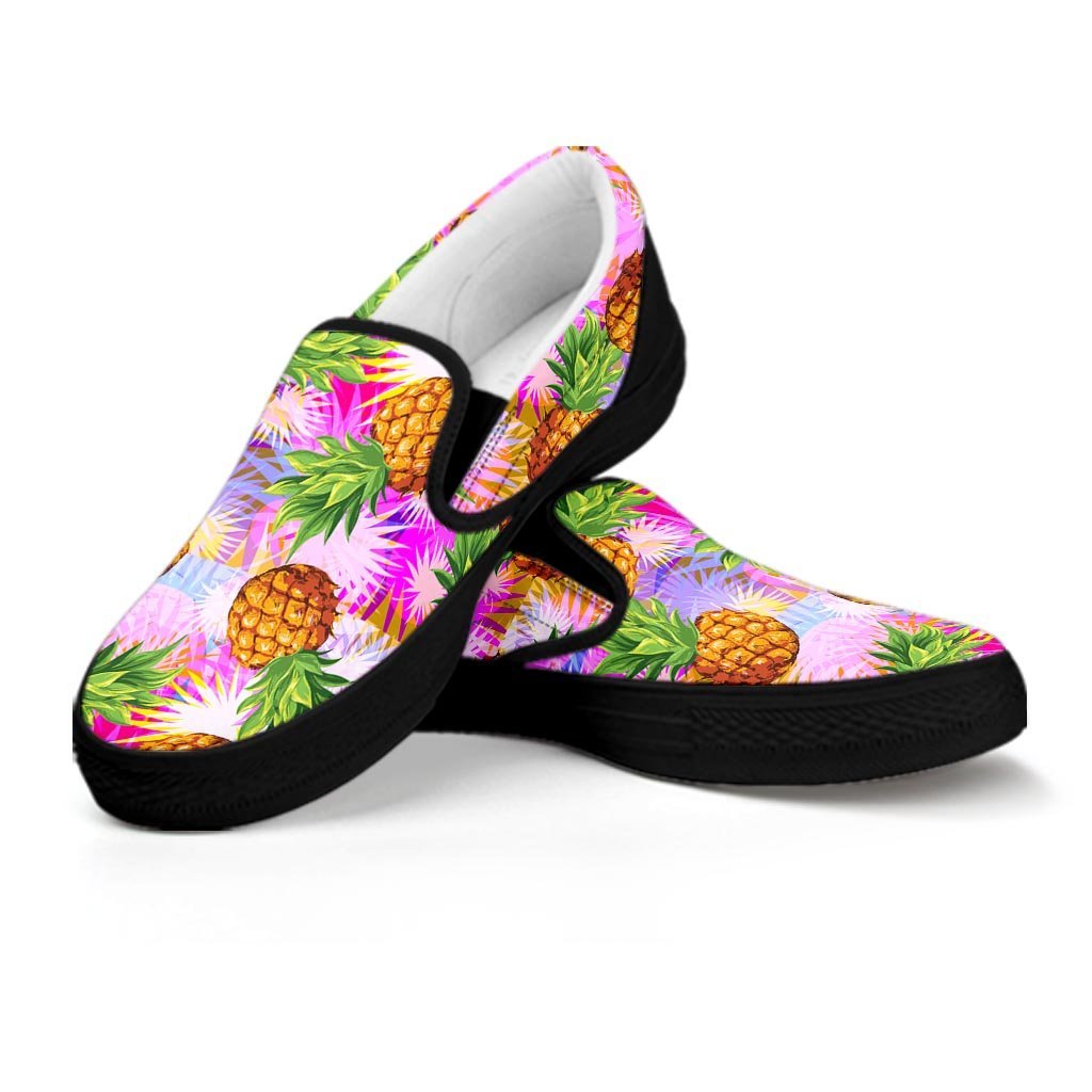 Purple Neon Pineapple Hawaiian Print Women's Slip On Sneakers-grizzshop