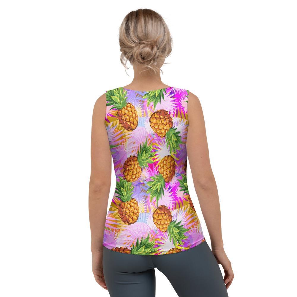 Purple Neon Pineapple Hawaiian Print Women's Tank Top-grizzshop