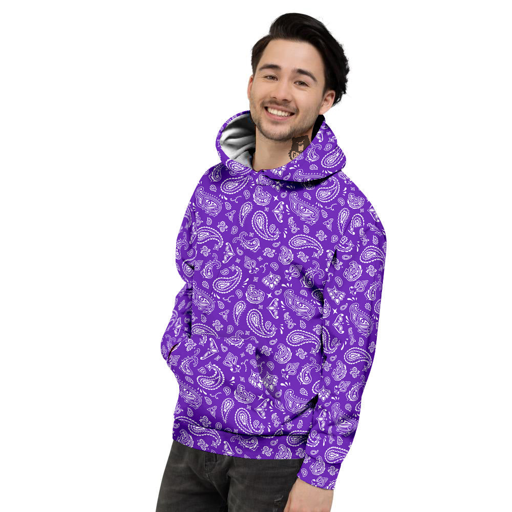 Purple Paisley Bandana Print Men's Hoodie-grizzshop