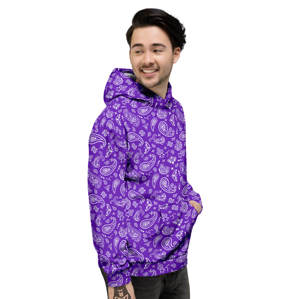 Purple Paisley Bandana Print Men's Hoodie-grizzshop