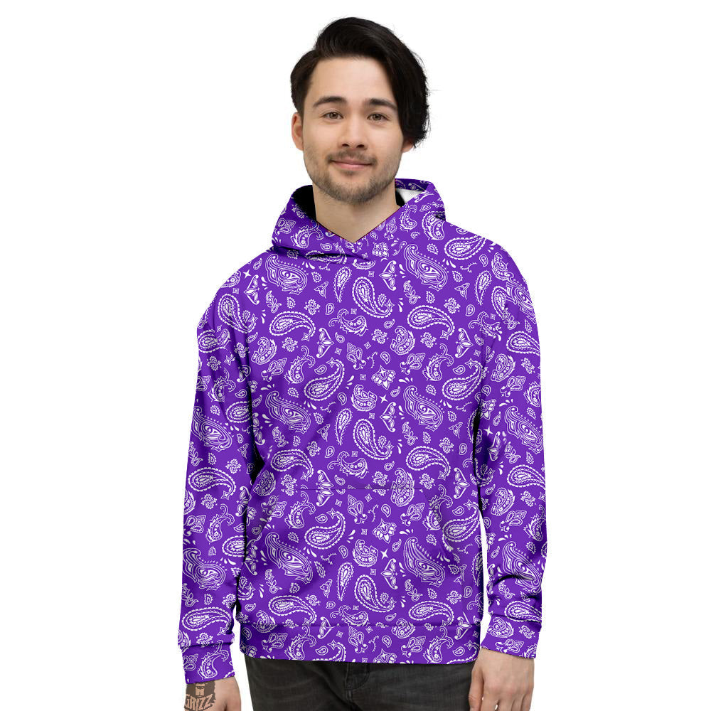 Purple Paisley Bandana Print Men's Hoodie-grizzshop