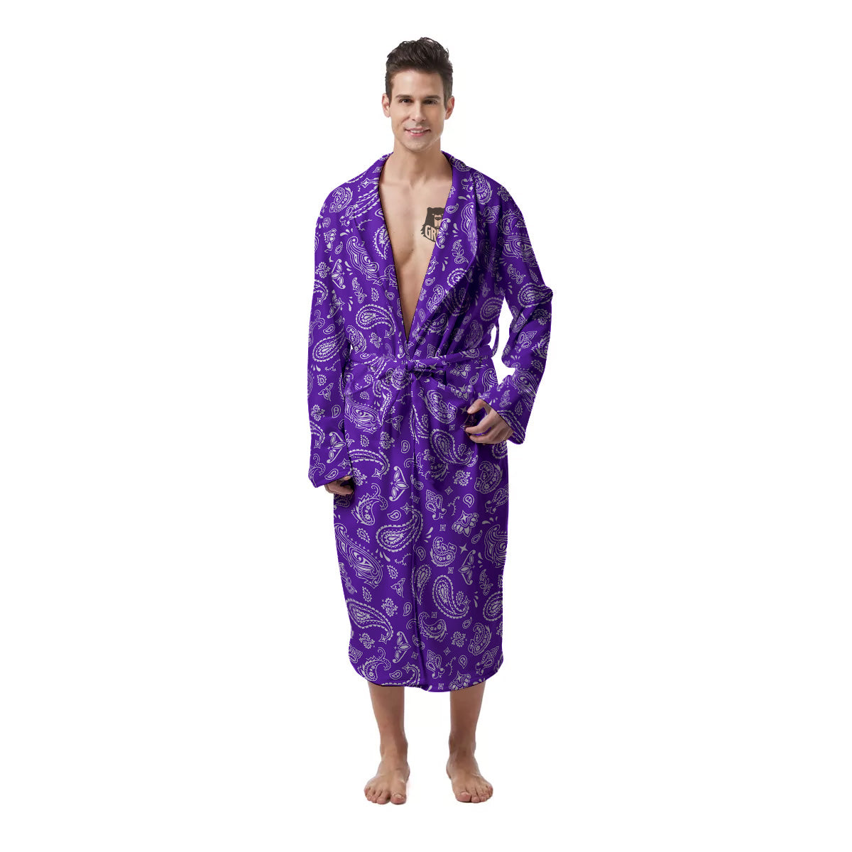 Purple Paisley Bandana Print Men's Robe-grizzshop