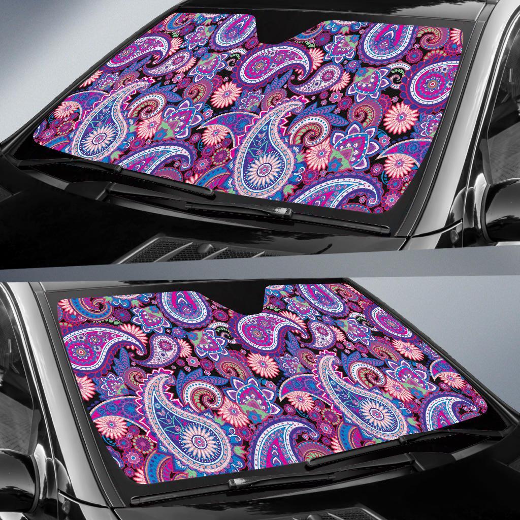 Purple Paisley Pattern Print Car Sun Shade-grizzshop