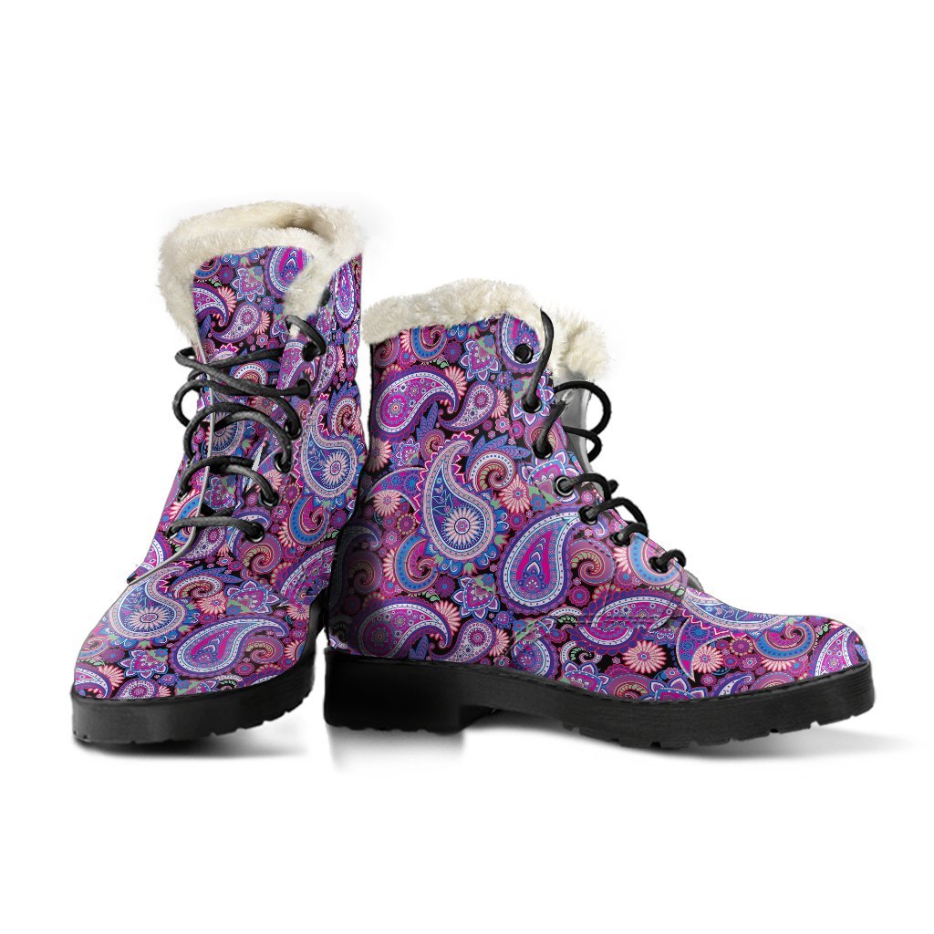 Purple Paisley Pattern Print Comfy Winter Boots-grizzshop