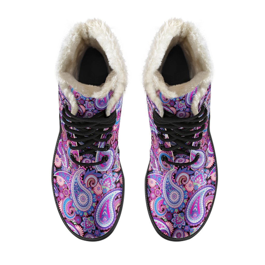 Purple Paisley Pattern Print Comfy Winter Boots-grizzshop