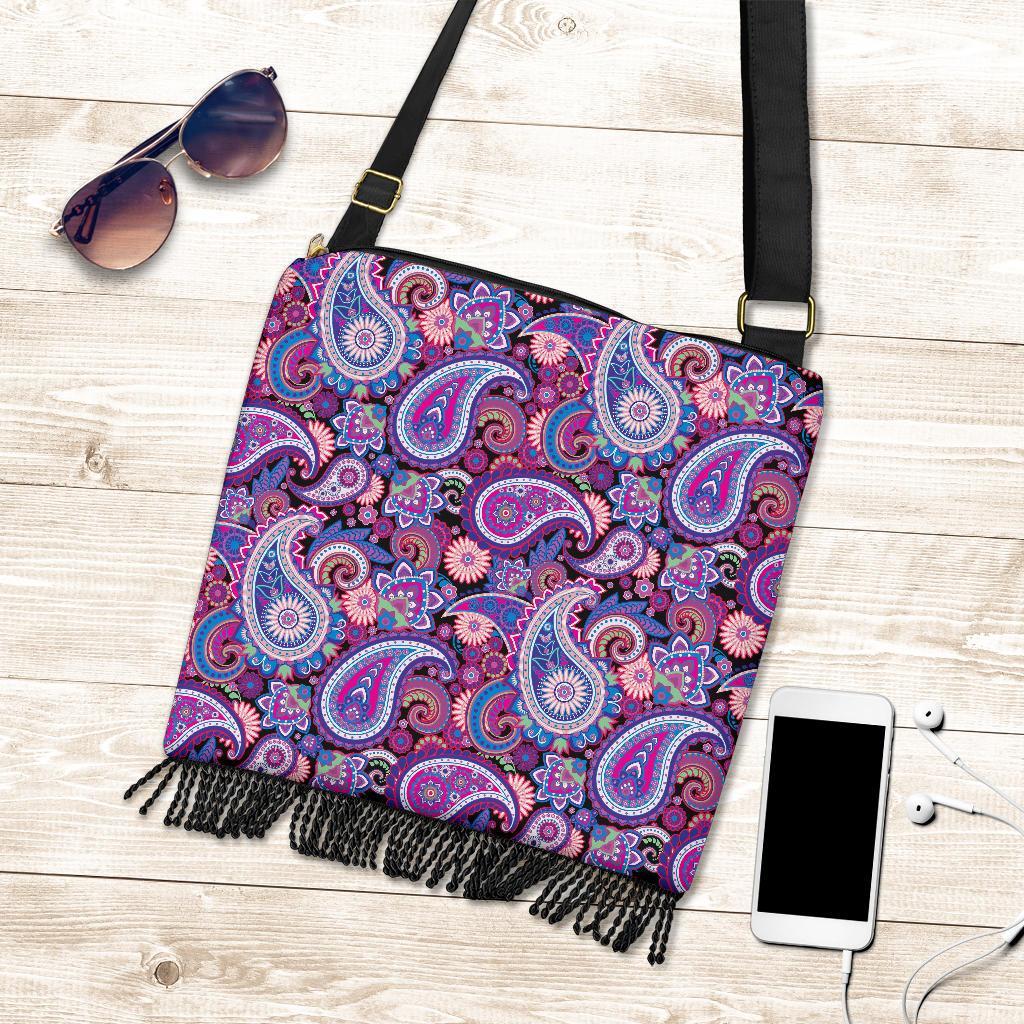 Purple Paisley Pattern Print Crossbody Bags-grizzshop
