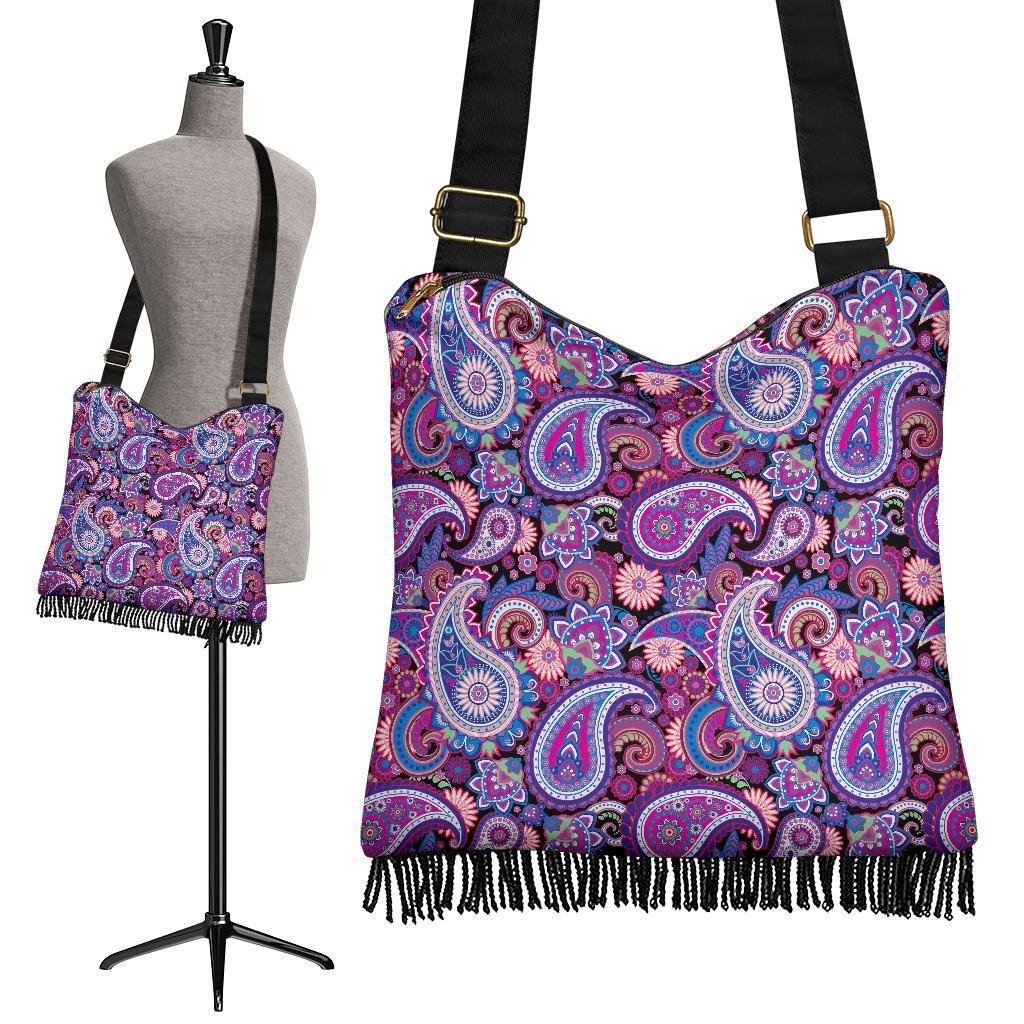 Purple Paisley Pattern Print Crossbody Bags-grizzshop
