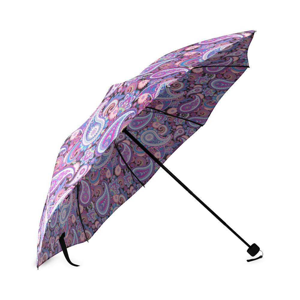 Purple Paisley Pattern Print Foldable Umbrella-grizzshop