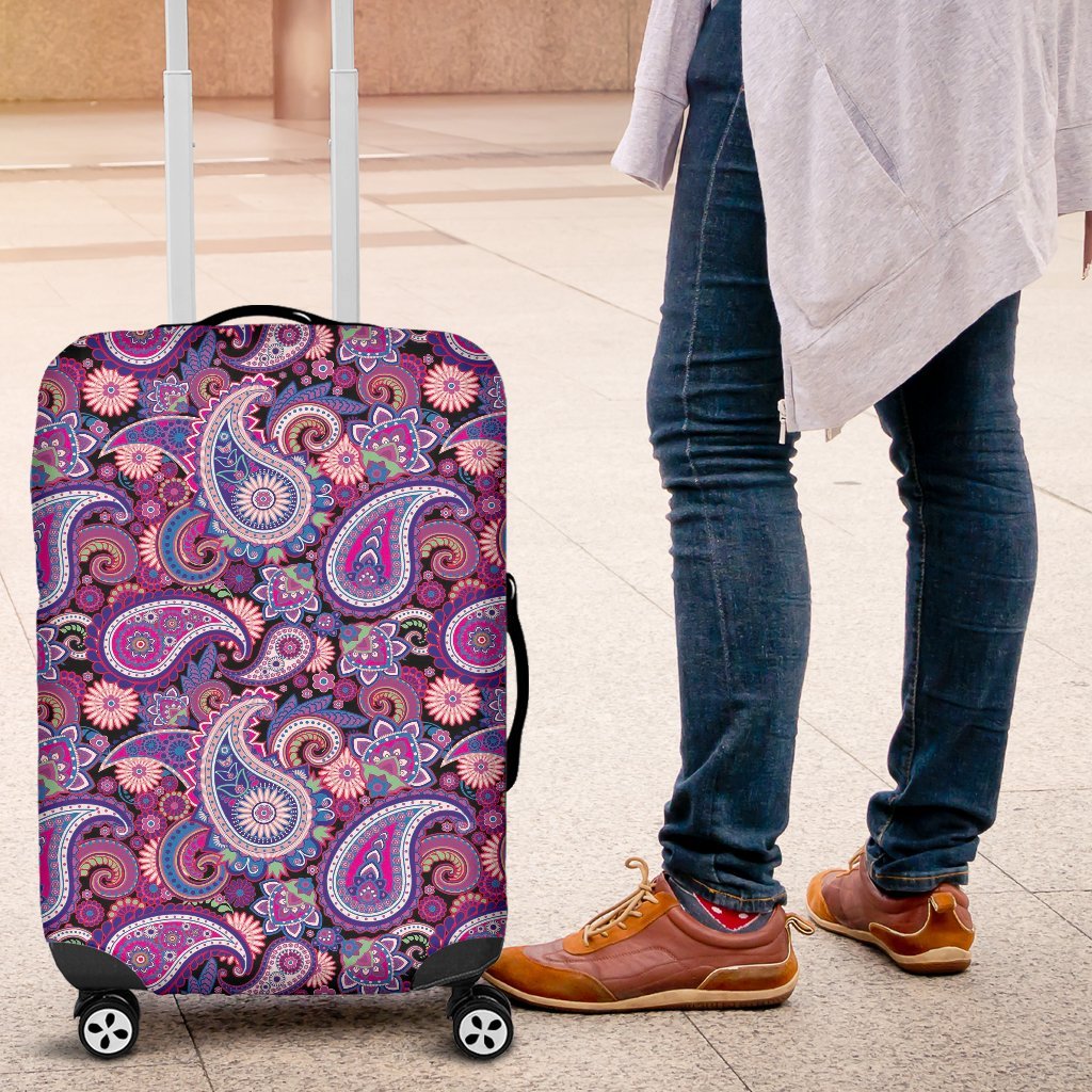 Purple Paisley Pattern Print Luggage Cover Protector-grizzshop