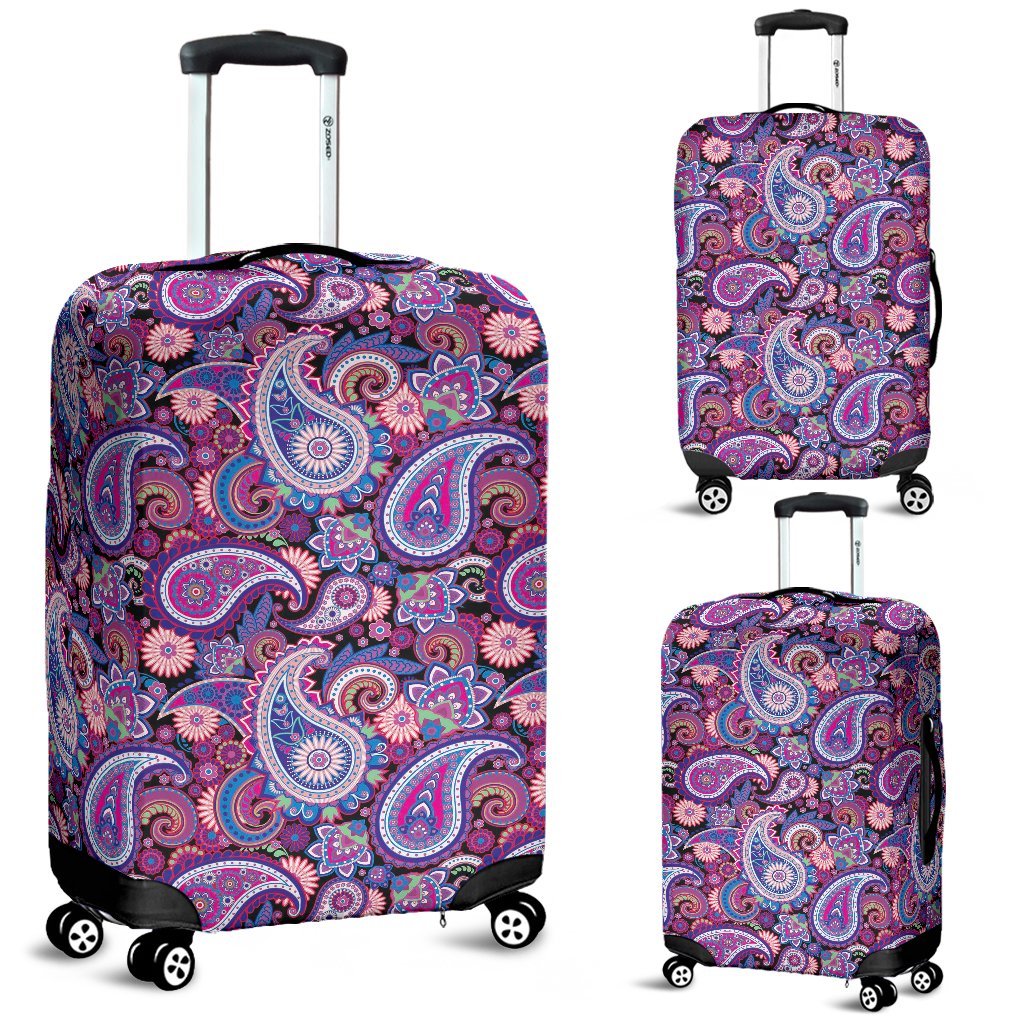 Purple Paisley Pattern Print Luggage Cover Protector-grizzshop