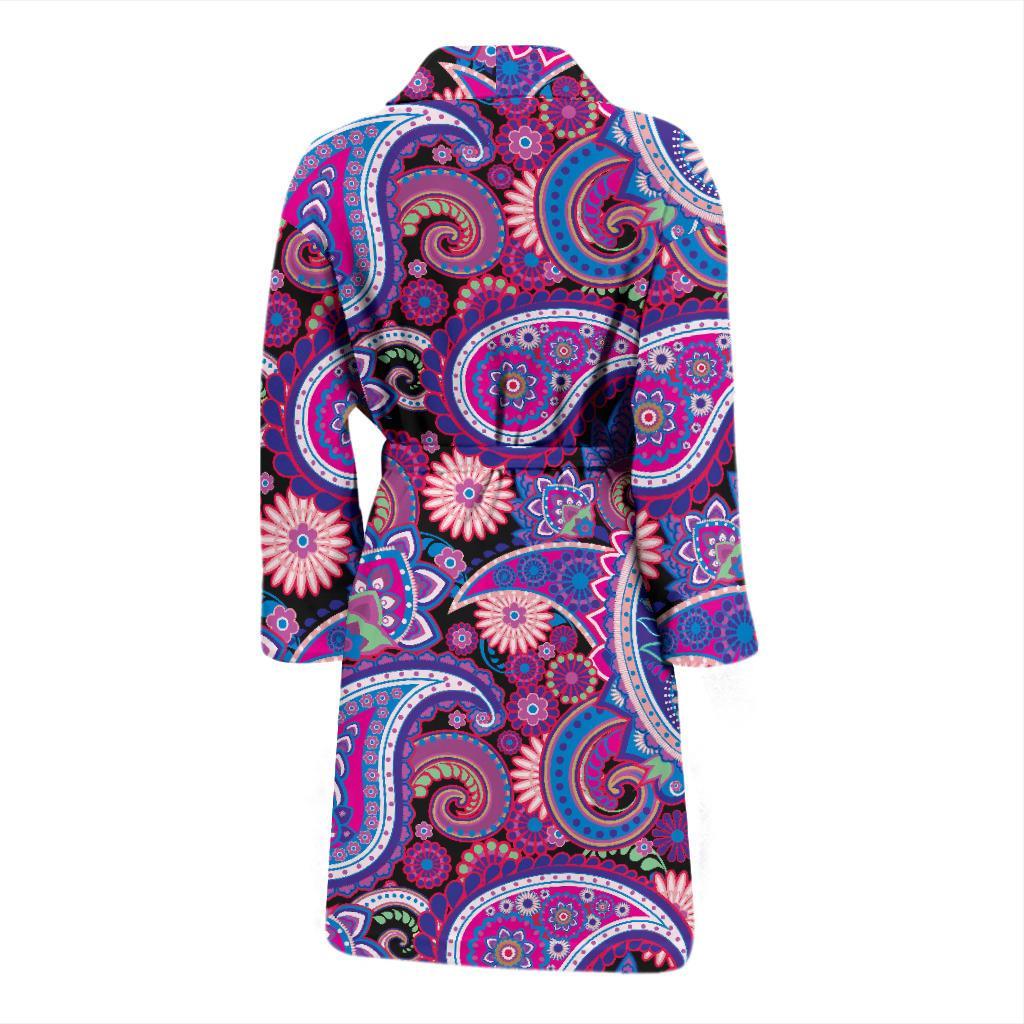 Purple Paisley Pattern Print Men Long Robe-grizzshop