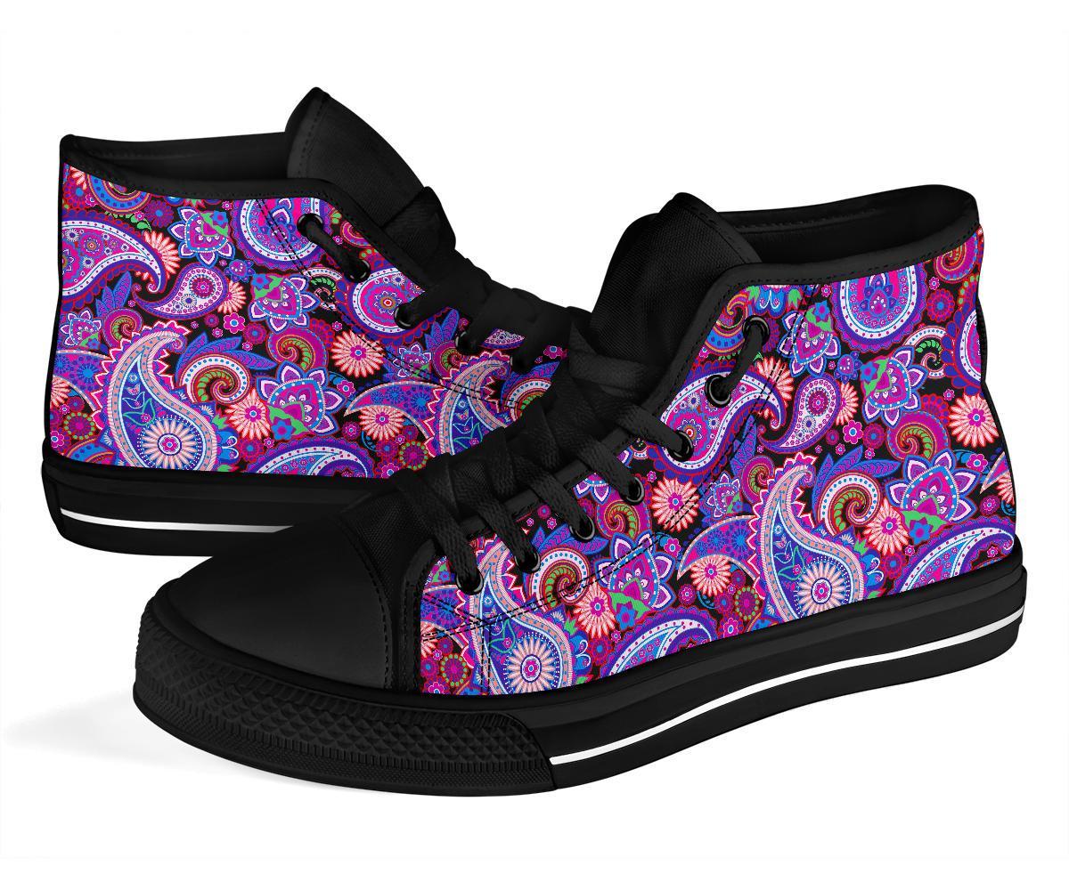 Purple Paisley Pattern Print Men Women's High Top Shoes-grizzshop