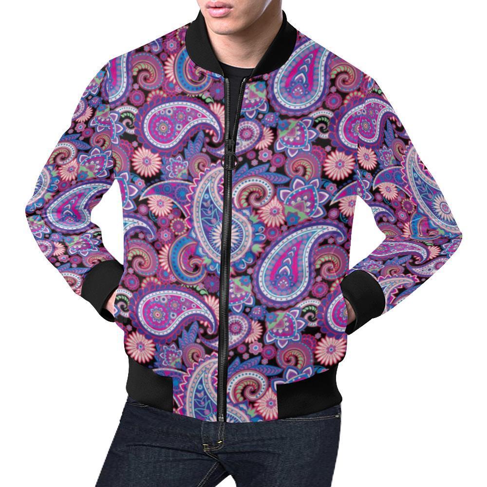 Purple Paisley Pattern Print Men's Bomber Jacket-grizzshop