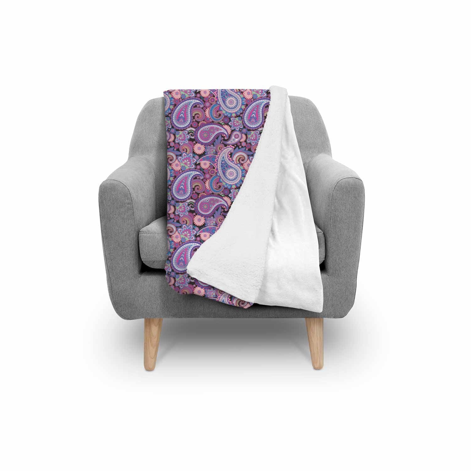 Purple Paisley Pattern Print Throw Blanket-grizzshop