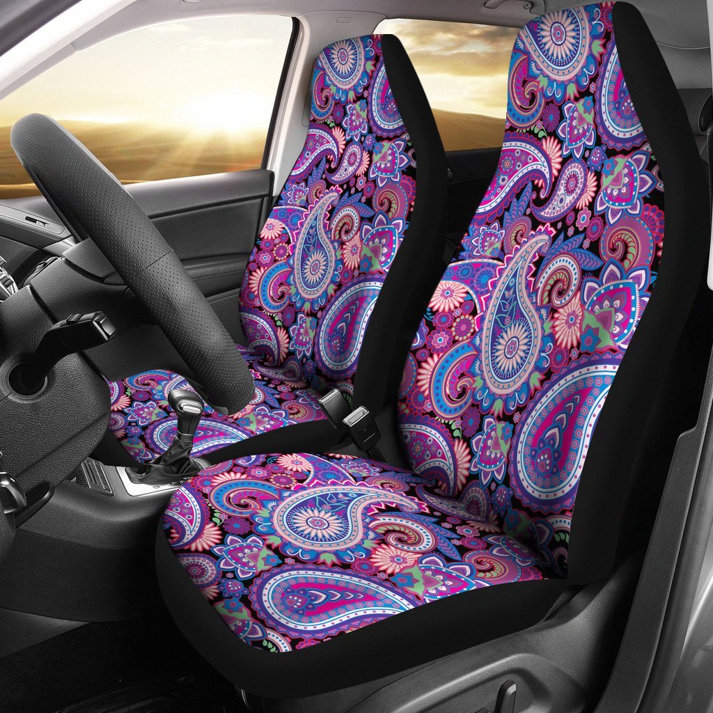 Purple Paisley Pattern Print Universal Fit Car Seat Cover-grizzshop