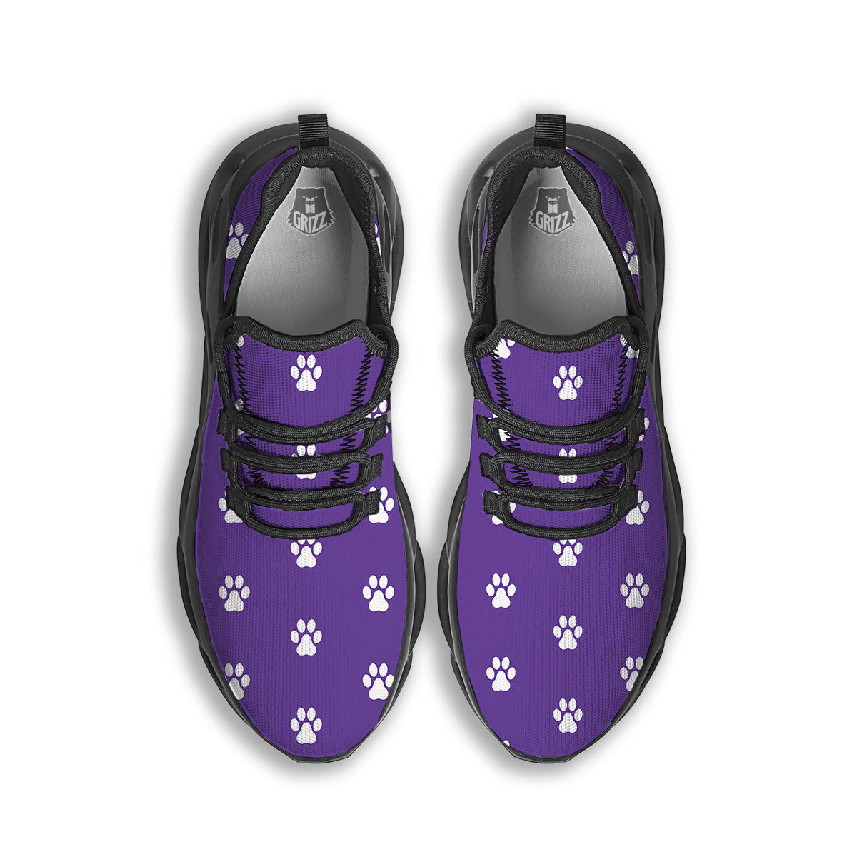Purple Paw Print Black Running Shoes-grizzshop