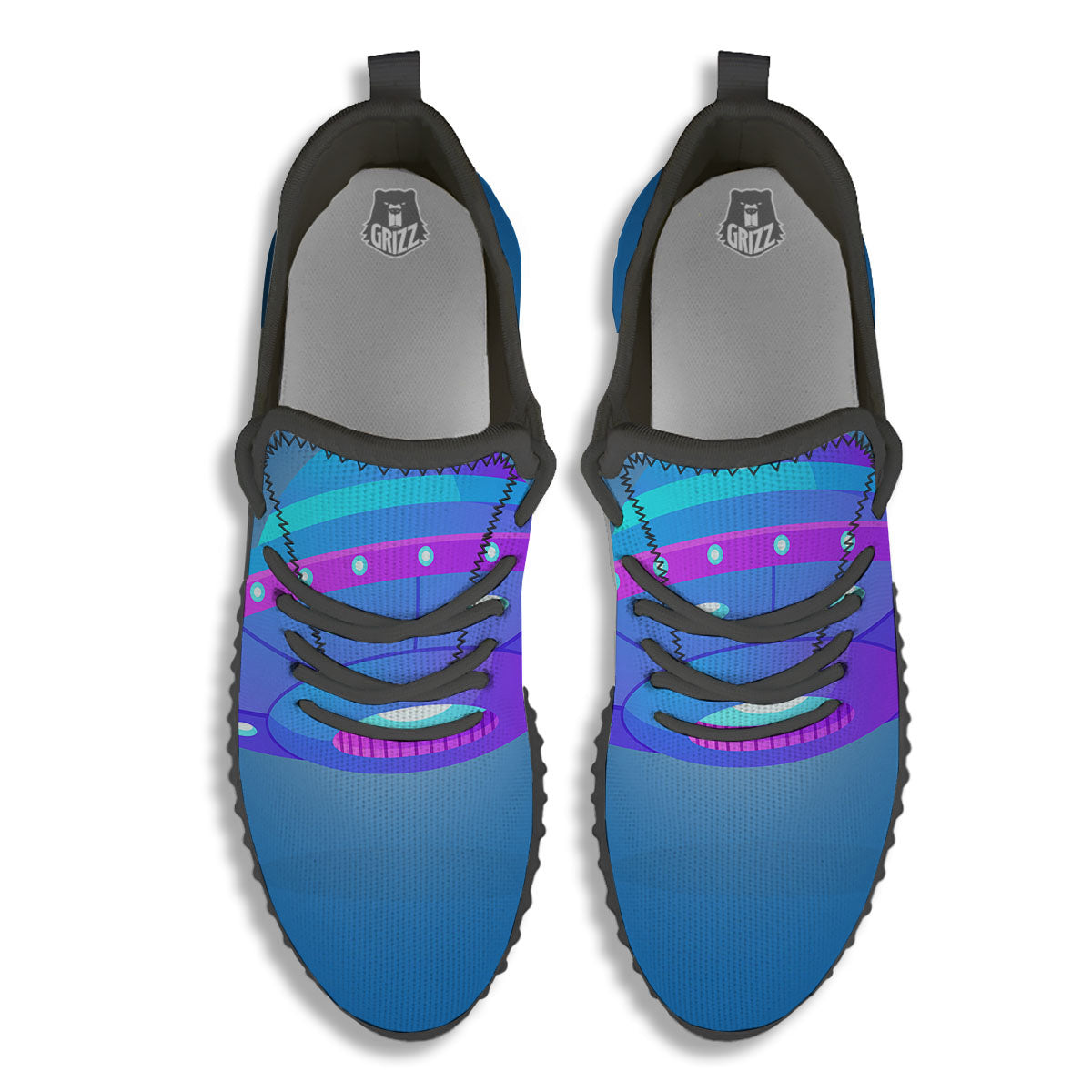Purple Pink UFO Print Black Walking Shoes-grizzshop