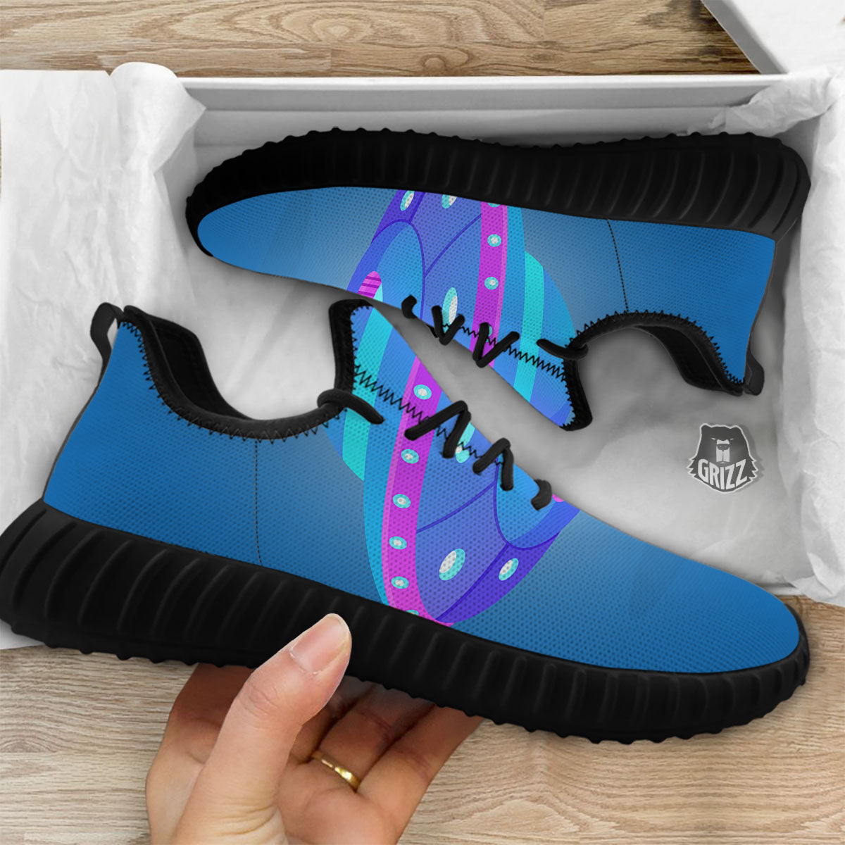 Purple Pink UFO Print Black Walking Shoes-grizzshop