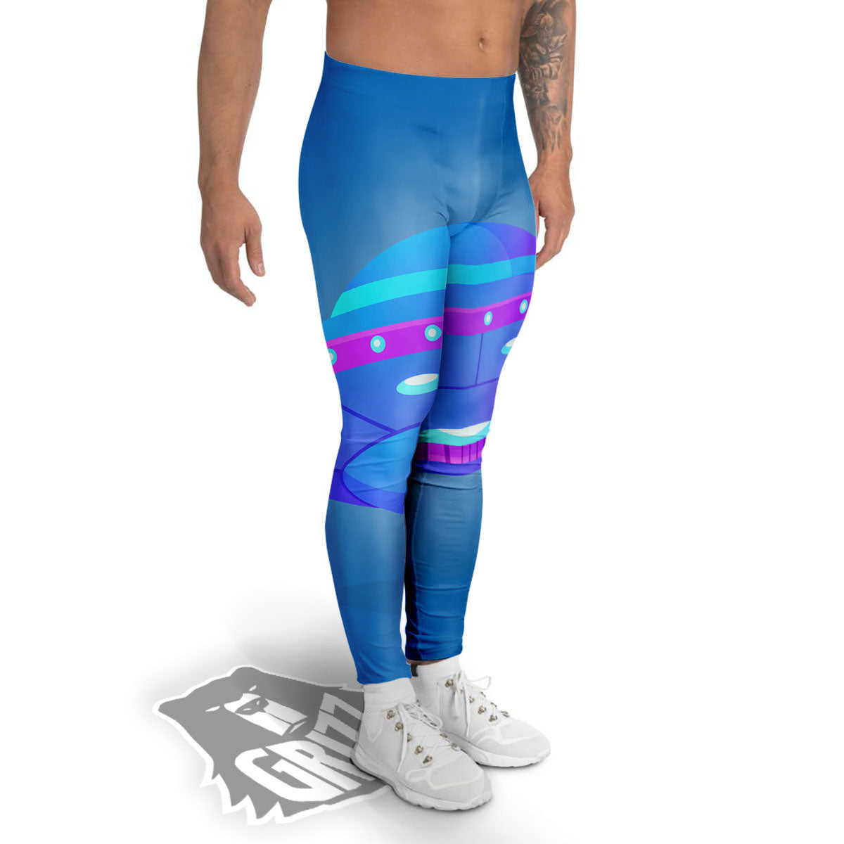 Purple Pink UFO Print Men's Leggings-grizzshop