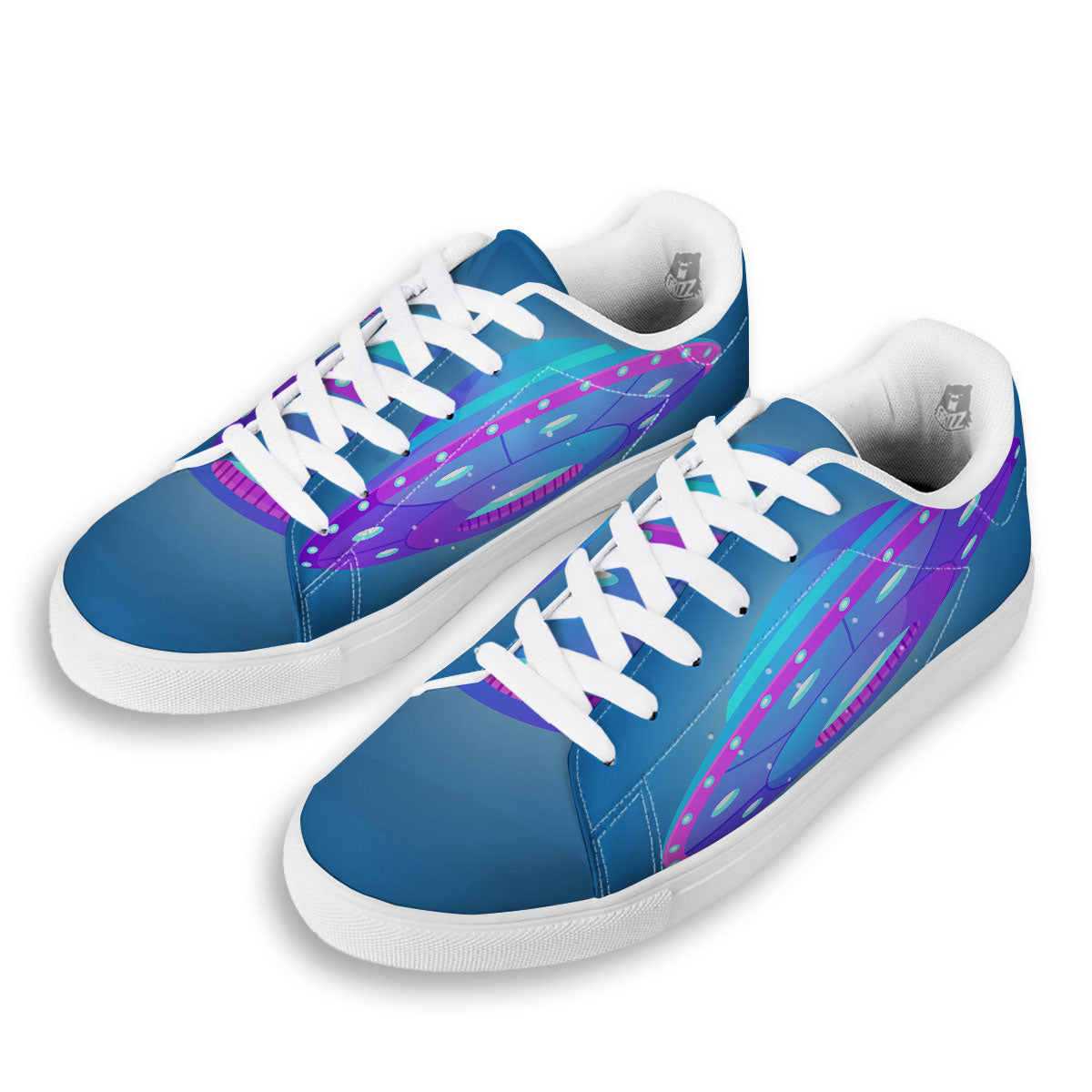 Purple Pink UFO Print White Low Top Sneakers-grizzshop