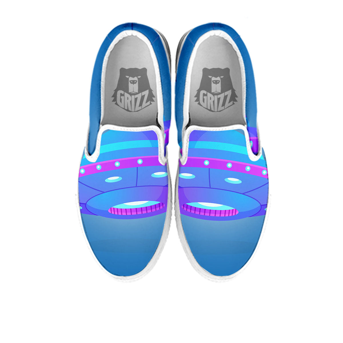 Purple Pink UFO Print White Slip On Shoes-grizzshop