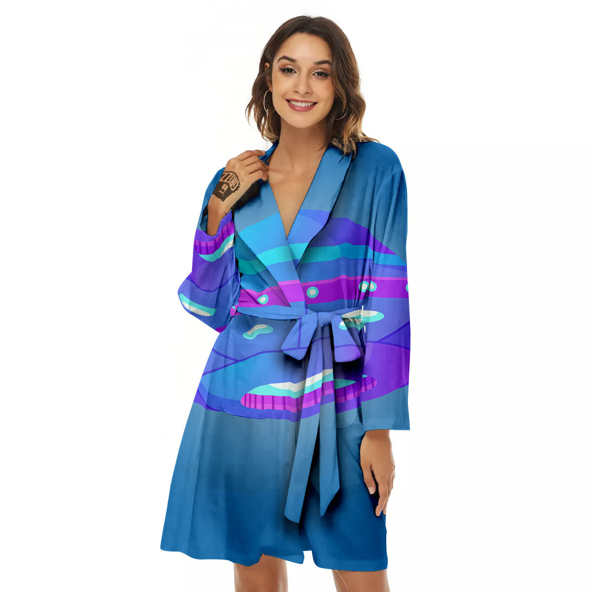 Purple Pink UFO Print Women's Robe-grizzshop