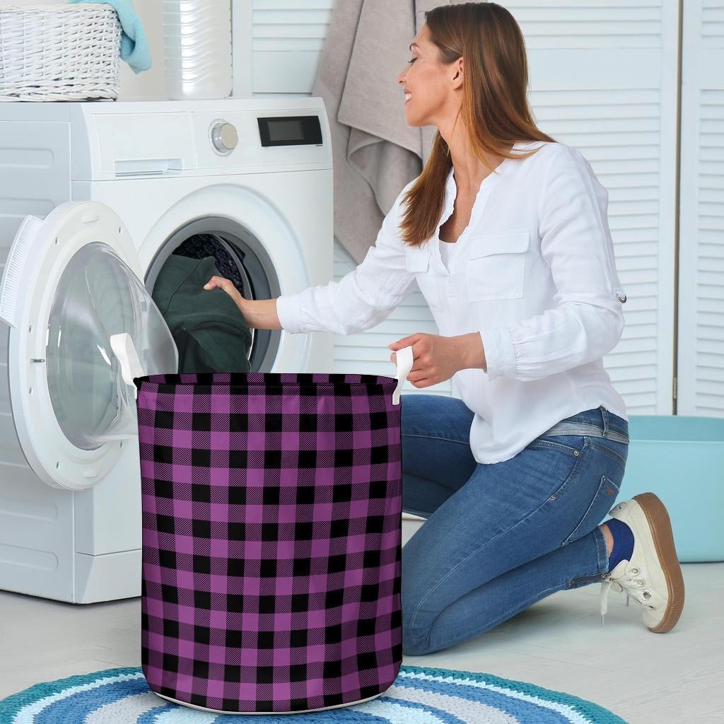 Purple Plaid Laundry Basket-grizzshop