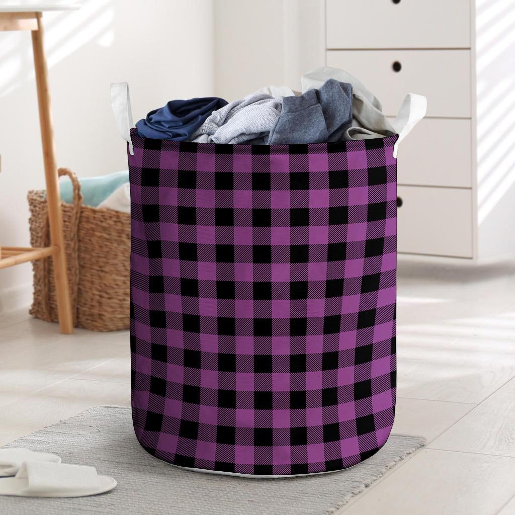 Purple Plaid Laundry Basket-grizzshop