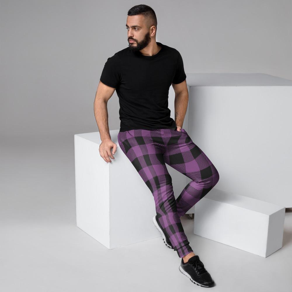 Purple Plaid Men's Joggers-grizzshop