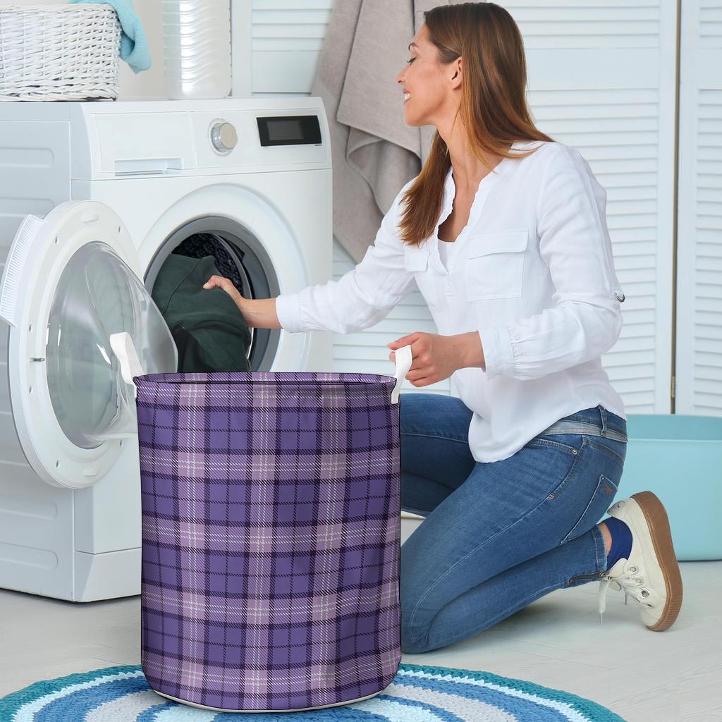 Purple Plaid Tartan Laundry Basket-grizzshop