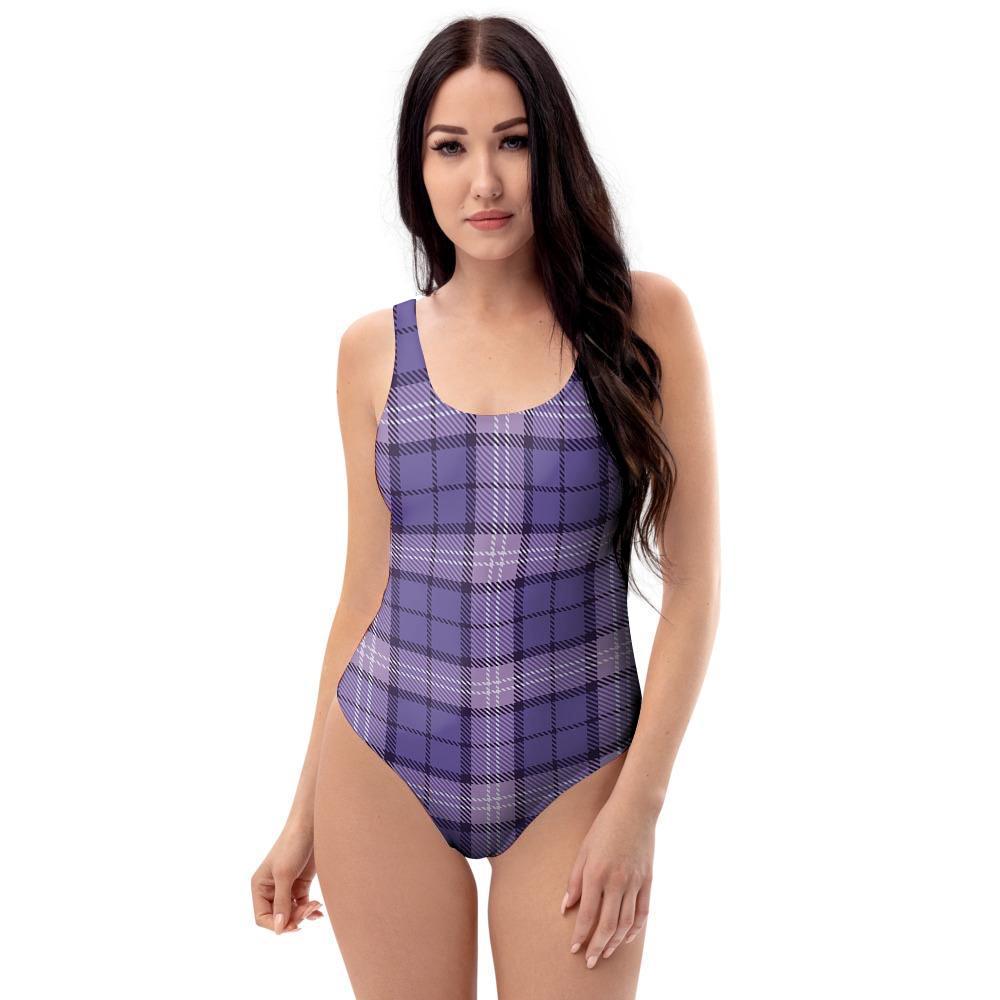 Purple Plaid Tartan One Piece Swimsuite-grizzshop