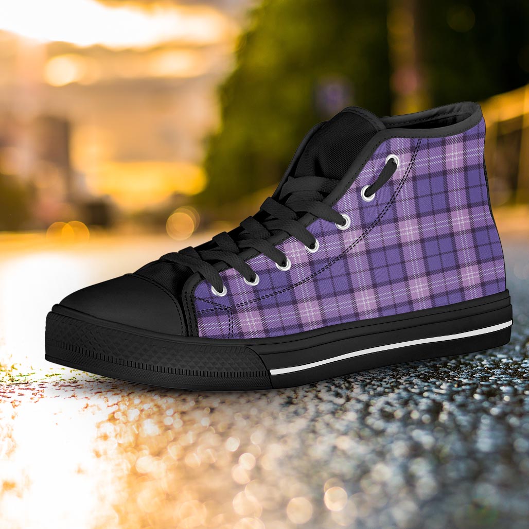 Purple Plaid Tartan Women's High Top Shoes-grizzshop