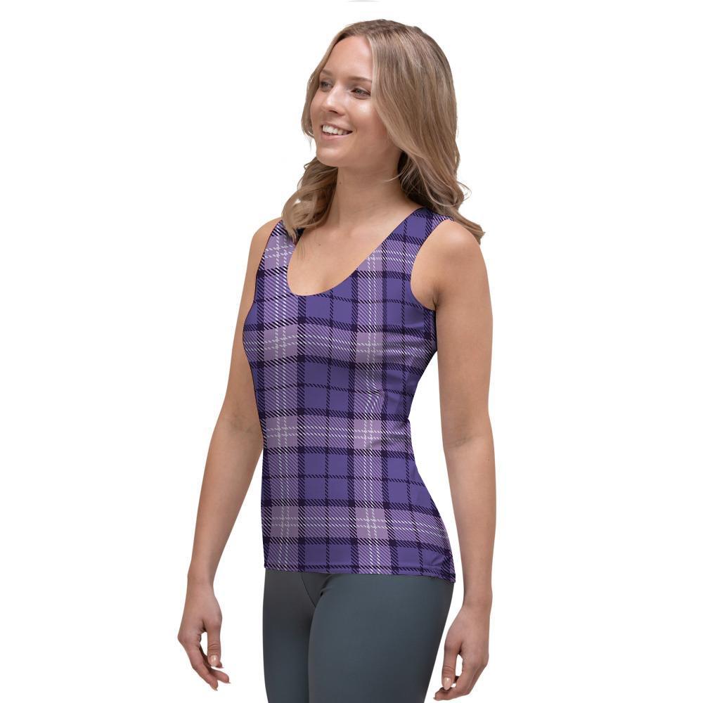 Purple Plaid Tartan Women's Tank Top-grizzshop