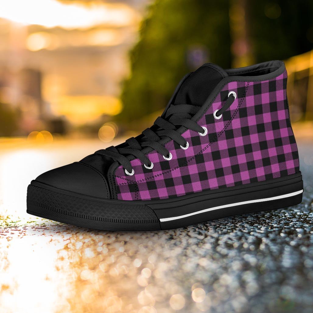 Purple Plaid Women's High Top Shoes-grizzshop