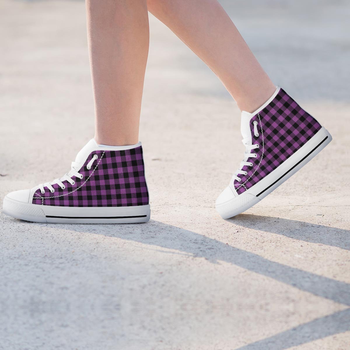 Purple Plaid Women's High Top Shoes-grizzshop