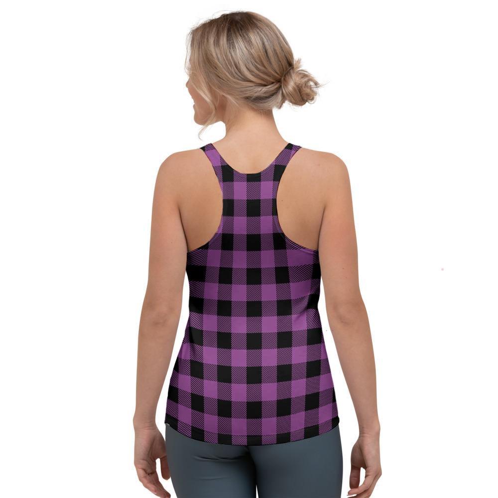Purple Plaid Women's Racerback Tank Top-grizzshop