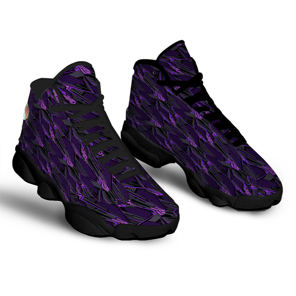 Purple Polygonal Shapes Print Black Basketball Shoes-grizzshop