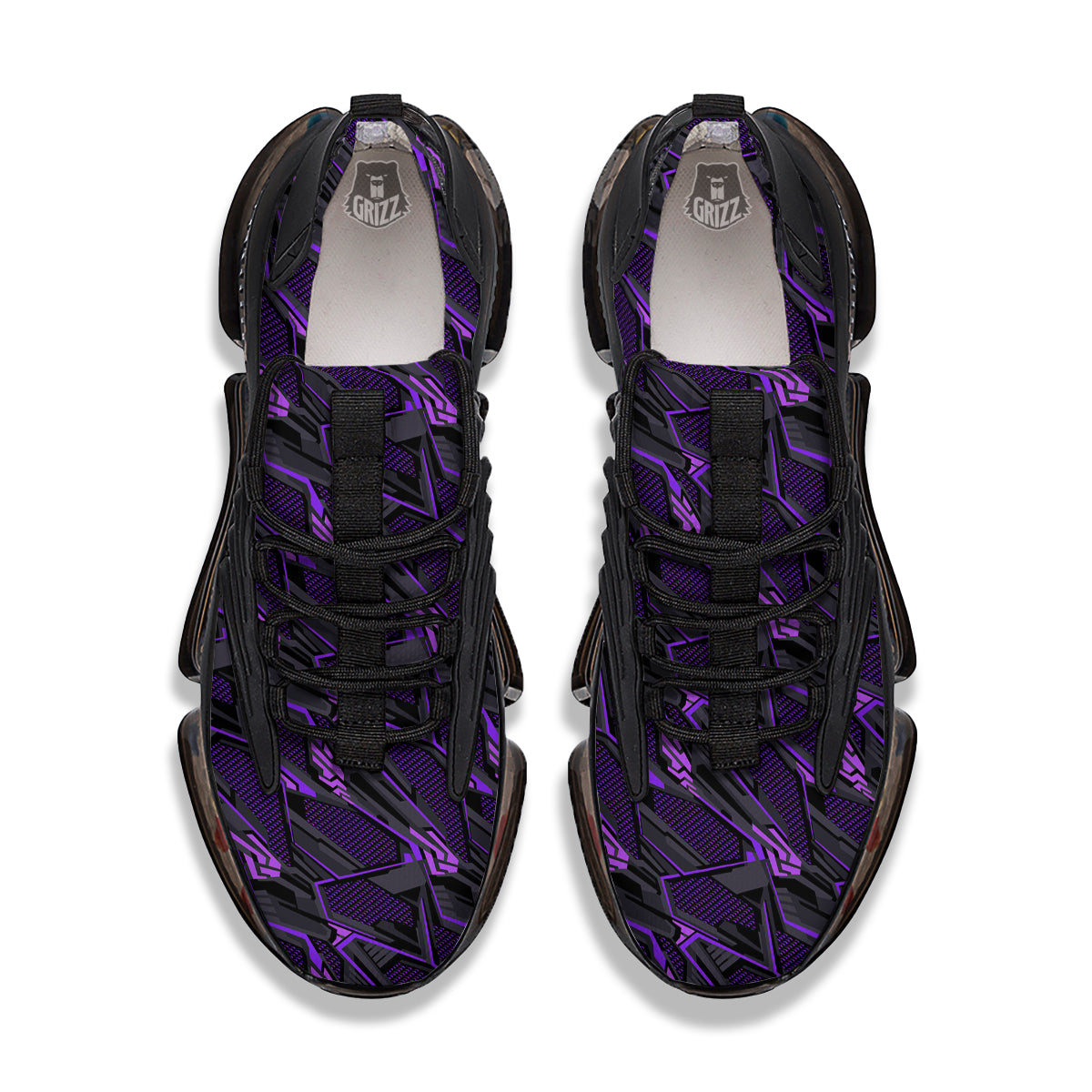 Purple Polygonal Shapes Print Black Gym Shoes-grizzshop