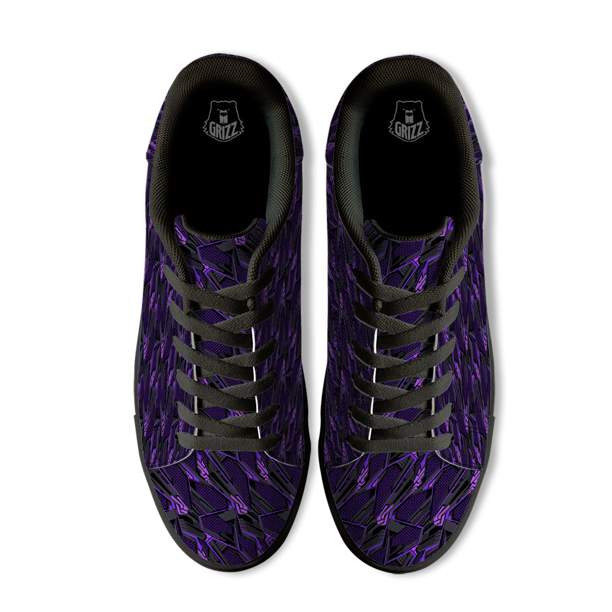 Purple Polygonal Shapes Print Black Low Top Sneakers-grizzshop