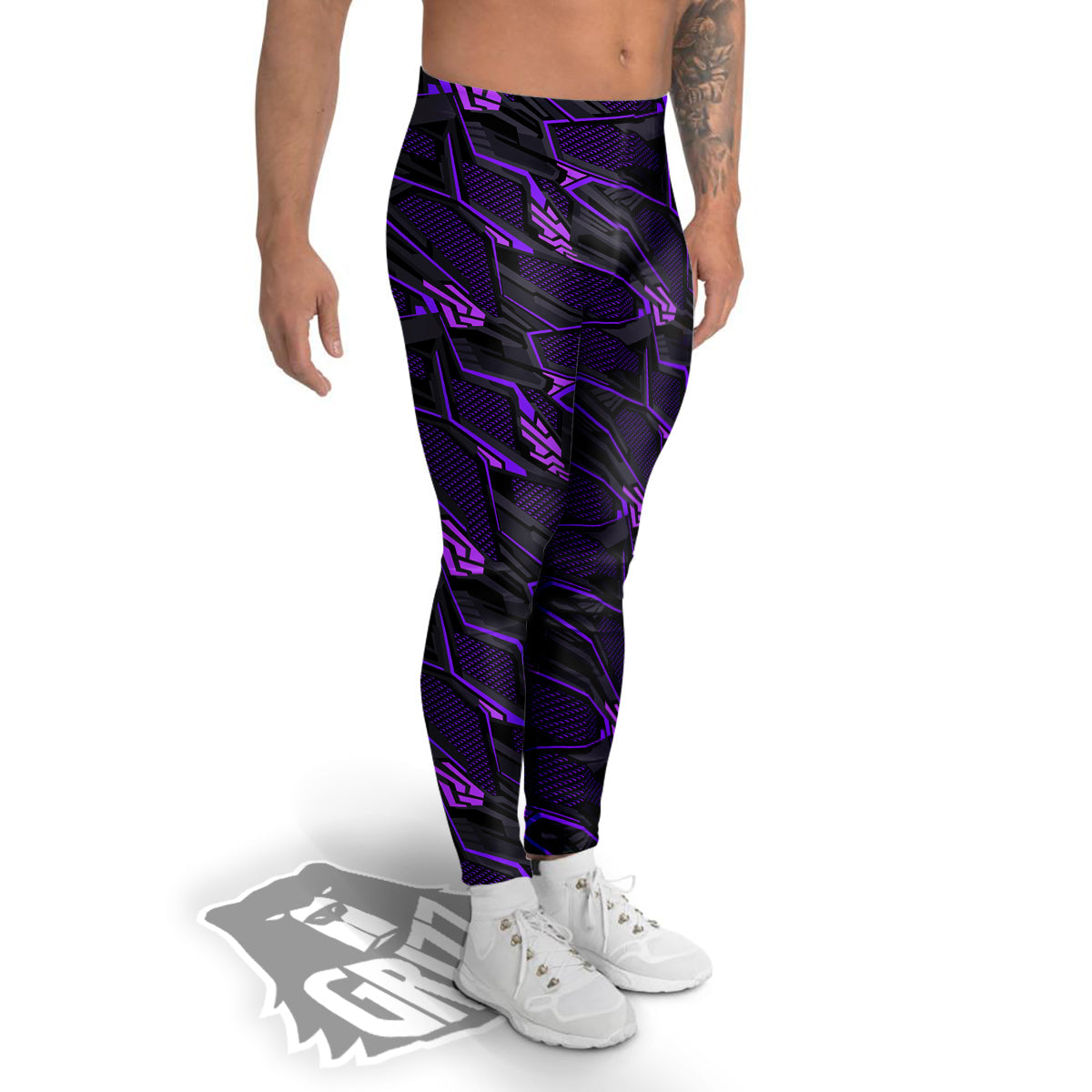 Purple Polygonal Shapes Print Men's Leggings-grizzshop